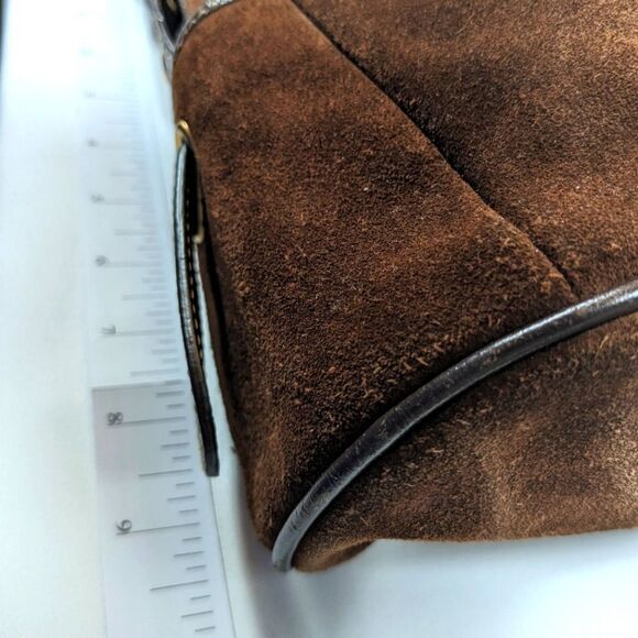 Maxx New York Signature Brown Suede Leather Shoulder Bag And Matching Wristlet - Picture 12 of 13